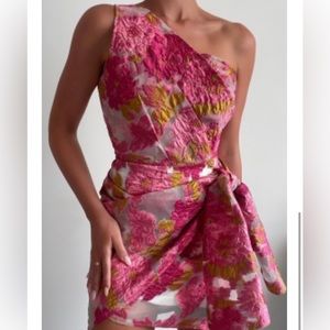 SHOWPO HAILEY ONE SHOULDER MINI DRESS IN PINK FLORAL